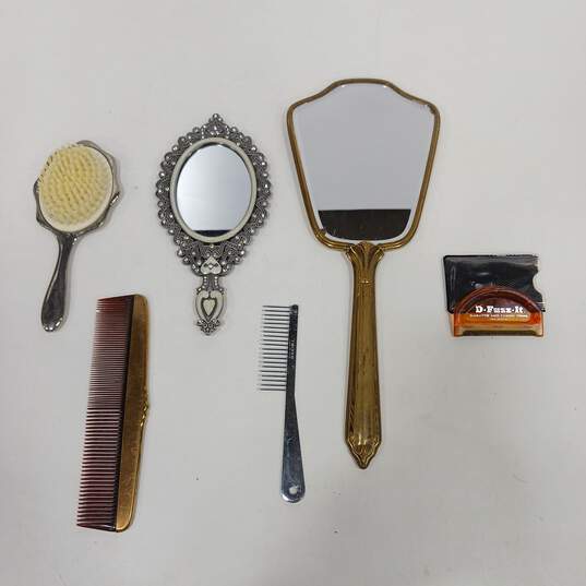Antique / Vintage Assorted Handheld Mirrors & Hair Combs/Brush Bundle image number 1