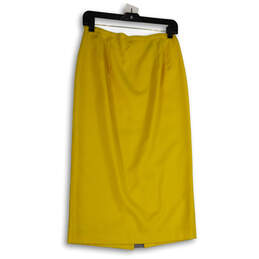 Womens Yellow Pleated Back Zip Knee Length Straight & Pencil Skirt Size 8