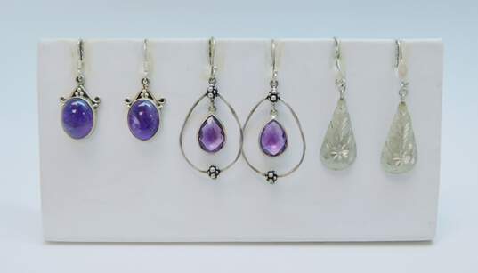Variety 925 Sterling Silver Amethyst & Floral Etched Drop Earrings 16.9g image number 1