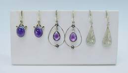 Variety 925 Sterling Silver Amethyst & Floral Etched Drop Earrings 16.9g