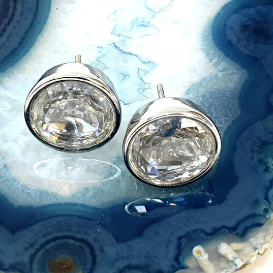 Designer Michael Kors Silver-Tone Crystal Cut Headlight Bulbs Stud Earrings image number 1