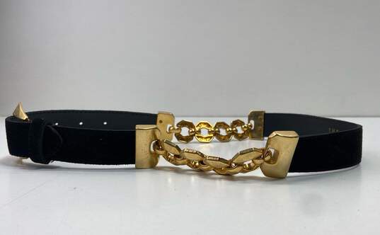 Vintage The Limited Italy 80s Black Leather Gold Chain Belt Size Small image number 3