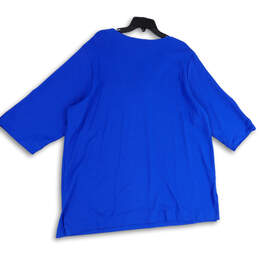 NWT Womens Blue V-Neck 3/4 Sleeve Pullover Tunic Blouse Top Size 3X alternative image