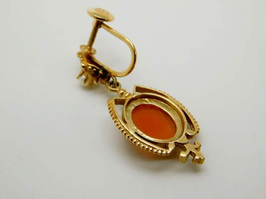 Vintage 14K Gold Seed Pearl & Woman Cameo Intricate Drop Screw Back Earrings 5.4g image number 2