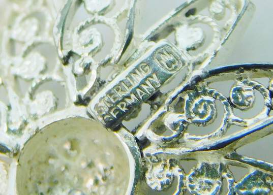 Vintage Germany 925 Spun Silver Filigree Flower Pendant & Brooch & Faux Pearl Snowflake Pendant Brooch 19.2g image number 3