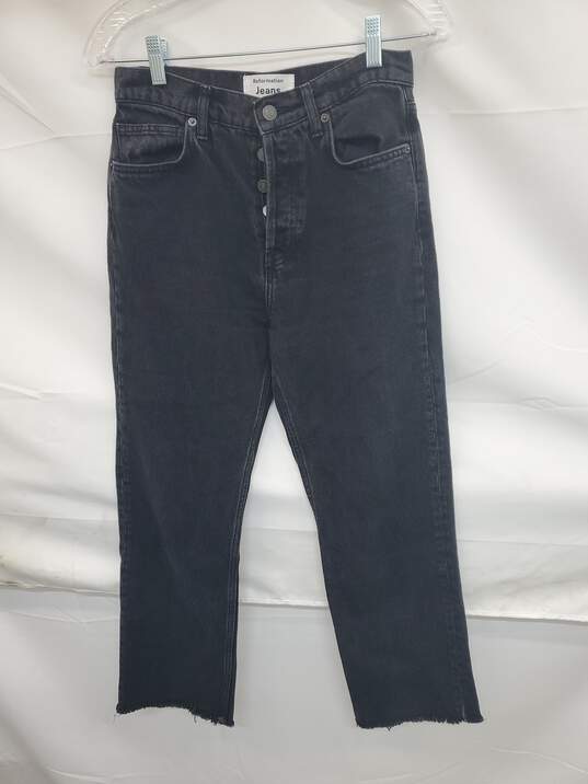 Wm Reformation Black Cynthia High Rise Jeans Fringed Ankles Sz 27 image number 1