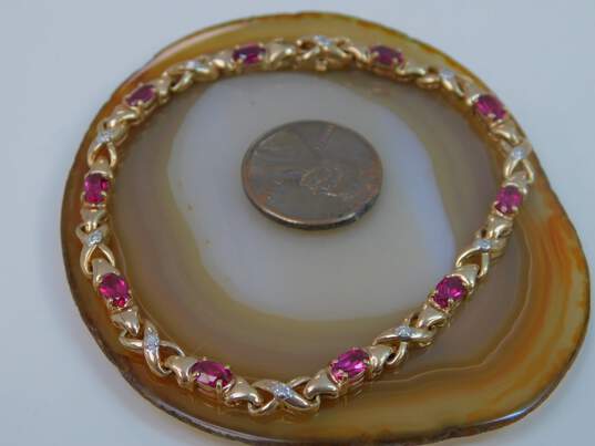 Romantic 10K Yellow Gold Ruby & Diamond Accent Bracelet 7.5g image number 5