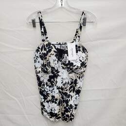 NWT Swim Suit For All Black & White & Beige Floral Print Tankini Top Size 38DD