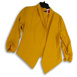 NWT Womens Yellow Casual Open Front Roll Up Sleeve Jacket Size Large