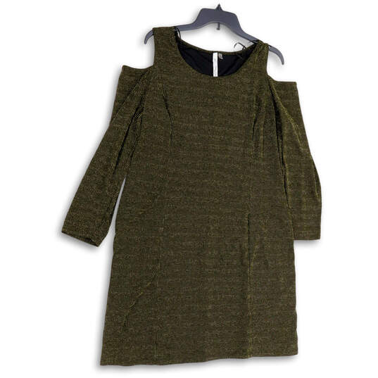 Womens Green Cold Shoulder Long Sleeve Round Neck Sheath Dress Size 2X image number 1