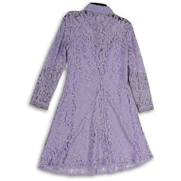 Womens Purple Floral Lace Overlay Button Front Long Sleeve Shirt Dress 10 alternative image