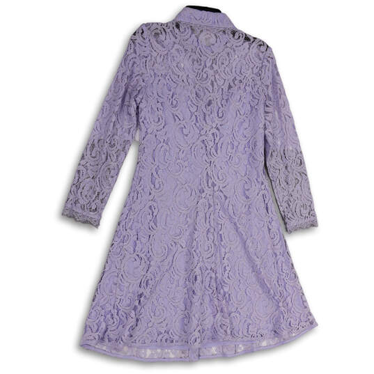 Womens Purple Floral Lace Overlay Button Front Long Sleeve Shirt Dress 10 image number 2
