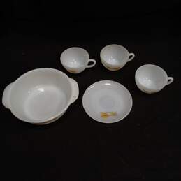Fire King Wheat Print Cups, Plate, & Bakeware Assorted 5pc Lot alternative image