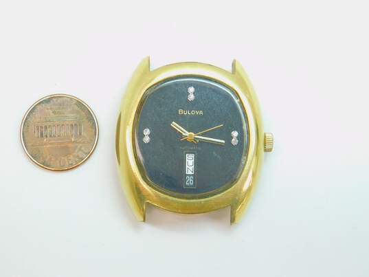 Vintage 1970's Bulova Diamond Accent Black Dial Gold Tone Automatic Watch 42.3g image number 1