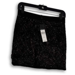 NWT Womens Black Sequin Flat Front Elastic Waist Mini Skirt Size Medium alternative image
