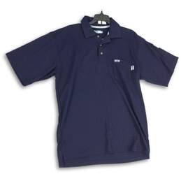 Tyndale Mens Navy Blue Short Sleeve Button Front Golf Polo Shirt Size L