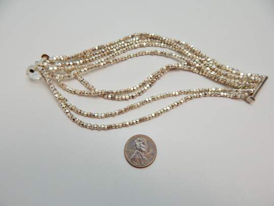 Artisan 925 Textured Ball Beaded Multi Strand Crystal Charm Bracelet 76g image number 2