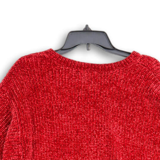 Womens Red Knitted Long Sleeve V-Neck Pullover Sweater Size Small image number 4