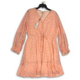 NWT BCBGeneration Womens Pink V-Neck Long Sleeve A-Line Dress Size 14