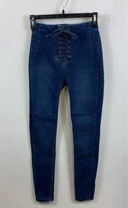 Free People Womens Blue Mid Rise Lace-Up Front Denim Skinny Jeans Size 24