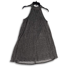 Womens Gray Pinstripe Halter Neck Pullover Sleeveless A-Line Dress Size L