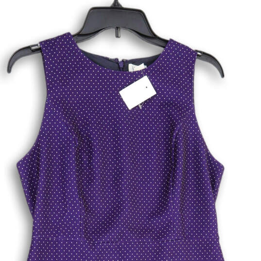 NWT Womens Purple Polka Dot Sleeveless Ruffle Hem Sheath Dress Size 6 image number 3