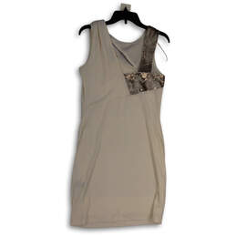 Womens Gray Sleeveless V-Neck Sequin Stretch Pullover Sheath Dress Size M