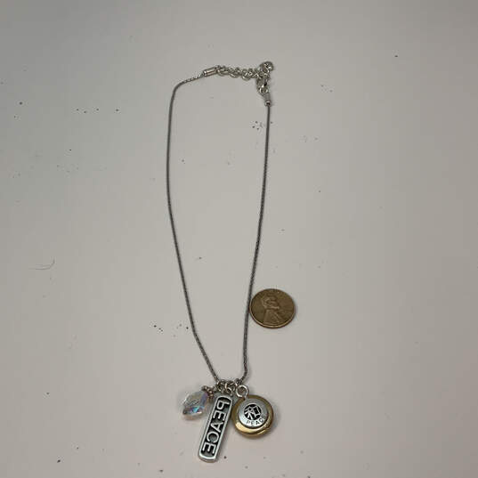 Designer Brighton Silver-Tone Wheat Chain Crystal Peace Charm Necklace image number 2
