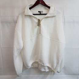 J Crew white half zip pullover fleece sweater L nwt