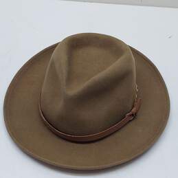 Olive Green/Brown 100% Wool Felt Wide Brimmed Hat W/ Broken Belt Wrap Around