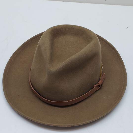 Olive Green/Brown 100% Wool Felt Wide Brimmed Hat W/ Broken Belt Wrap Around image number 1