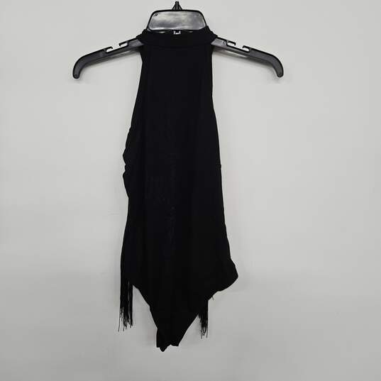 Black Sleeveless Fringe Bodysuit image number 2