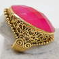 Sajen Brass Dyed Pink Quartz Faceted Oval Scrolled Chunky Statement Ring 18.6g image number 3