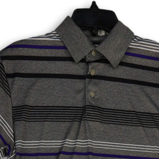 Mens Gray Striped Spread Collar Short Sleeve Polo Shirt Size Small image number 3