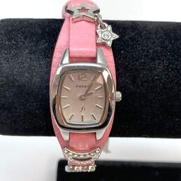 Designer Fossil F2 Silver-Tone Pink Leather Band Analog Wristwatch