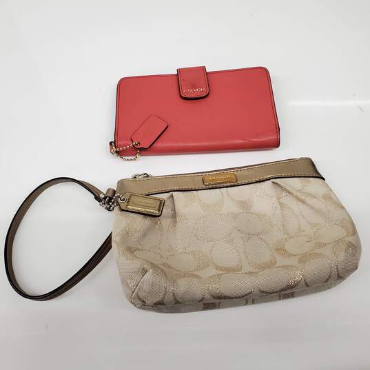 Coach Signature Canvas Wristlet & Red Leather Wallet Lot image number 1
