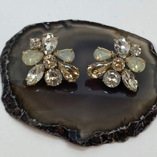 Designer J.Crew Black Glossy Rhinestone Butterfly Back Cluster Earrings image number 1