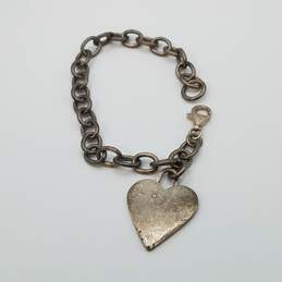 Sterling Silver Rolo Chain Heart Tag Bracelet 19.2g