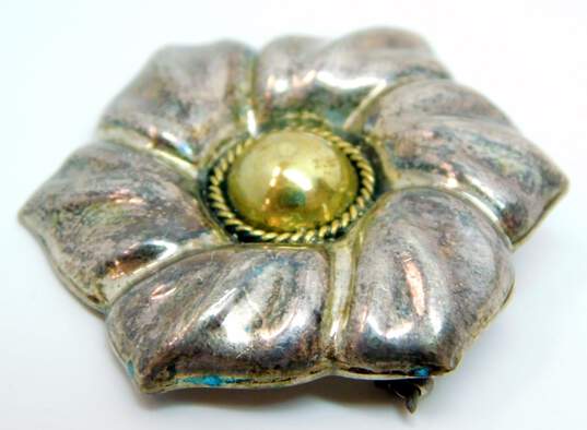 Taxco Mexico 925 & Brass Accent Modernist Dome Puffed Flower Brooch 13.5g image number 3