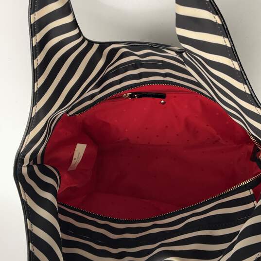 Womens Black White Striped Inner Pockets Double Handle Bow Hobo Bag image number 6