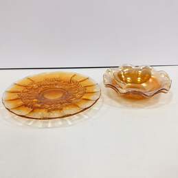Bundle of 3 Orange Carnival Glass Serving Pieces
