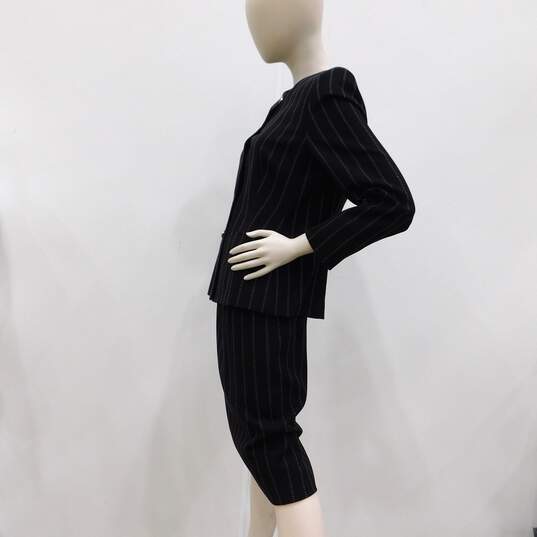 Escada B&W Pinstripe Wool 2 Piece Skirt Suit Set image number 6