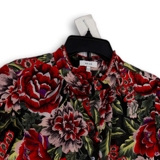 Womens Multicolor Floral Long Sleeve Stand Collar Button-Up Shirt Size 6 image number 3