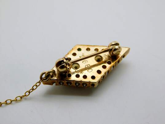 VNTG Sorority Kappa Delta 10K Yellow Gold Seed Pearl & Emerald Pin 3.8g image number 4