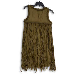 NWT Womens Brown Round Neck Sleeveless Fringe Faux Suede A-Line Dress Sz XS alternative image