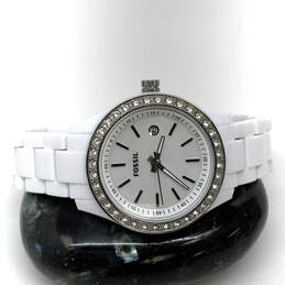 Designer Fossil ES2437 White Date Indicator Round Dial Analog Wristwatch