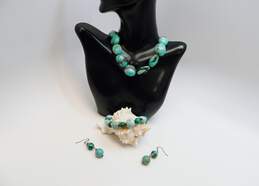 Artisan 925 Southwestern Turquoise Graduated Beaded Necklace Malachite & Howlite Drop Earrings & Matching Bracelet 118.5g
