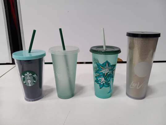 4 Assorted Size Starbucks Plastic Tumblers image number 1