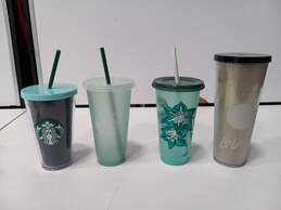 4 Assorted Size Starbucks Plastic Tumblers