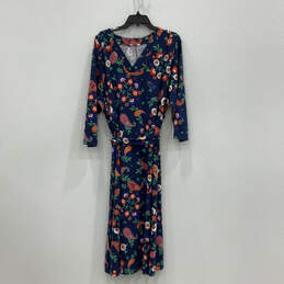 NWT Womens Blue Paisley Long Sleeve V-Neck Belted Maxi Dress Size 1X
